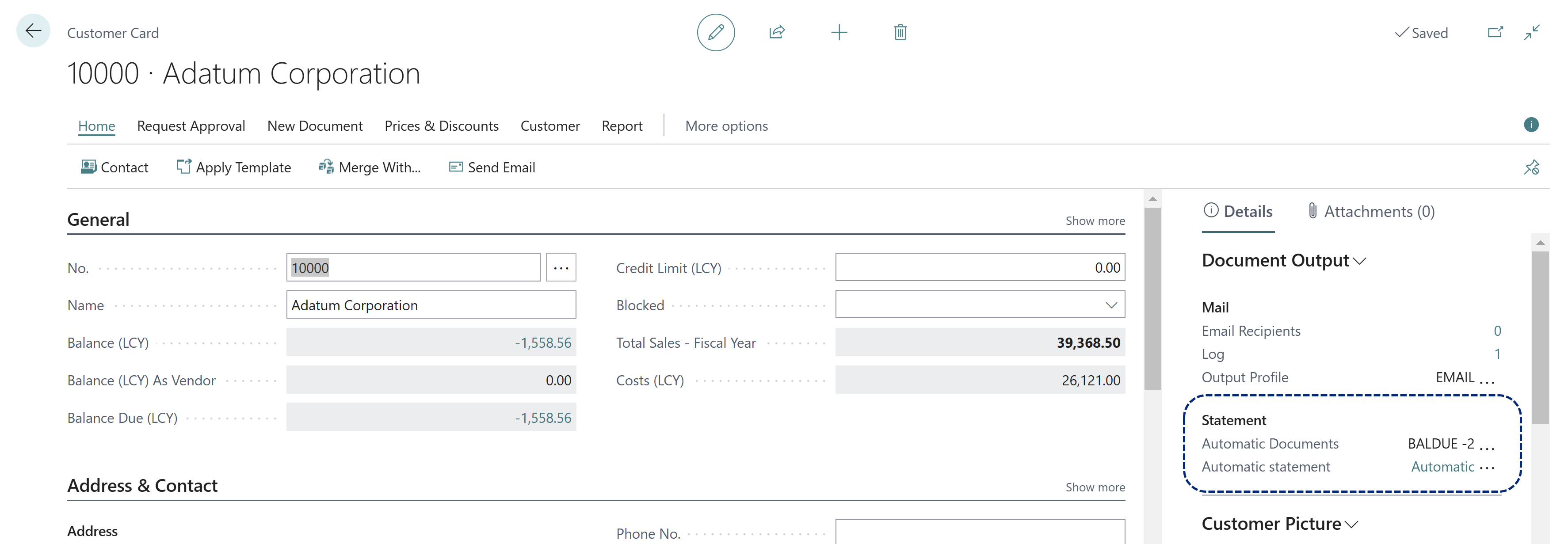 Customer Card_Statement section in FactBox