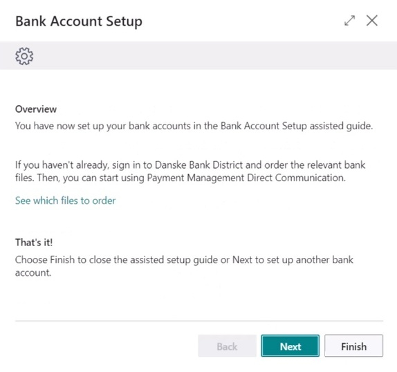 PM bank account setup wizard overview