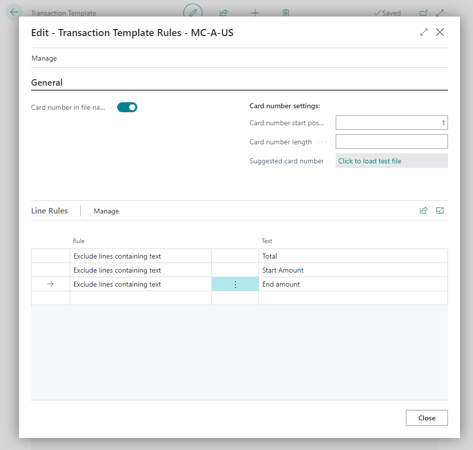 Transaction template rules