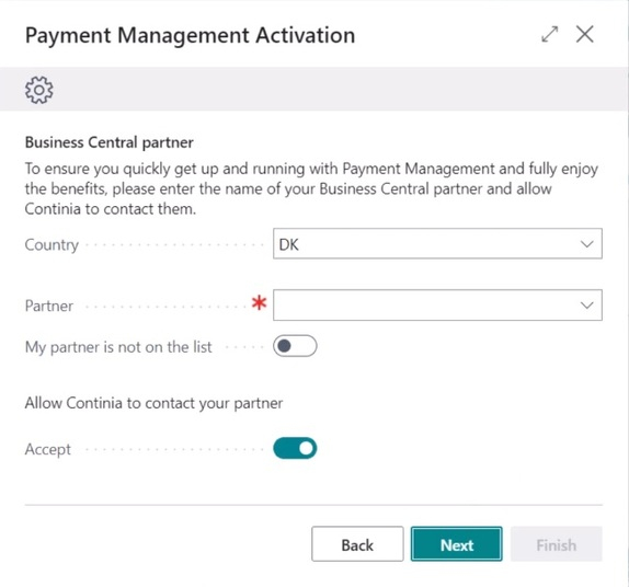 PM activation wizard business central partner