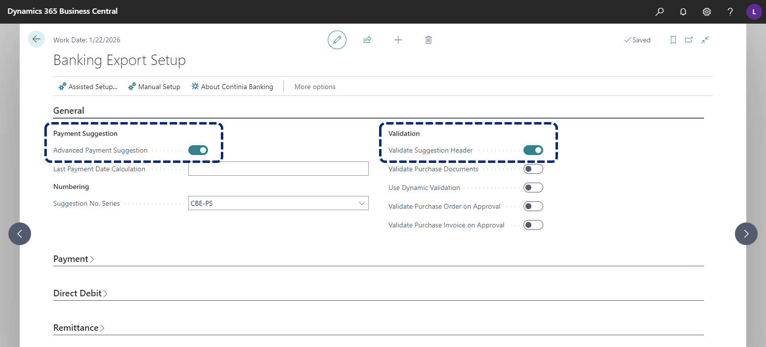 CB Banking export setup Advanced mode