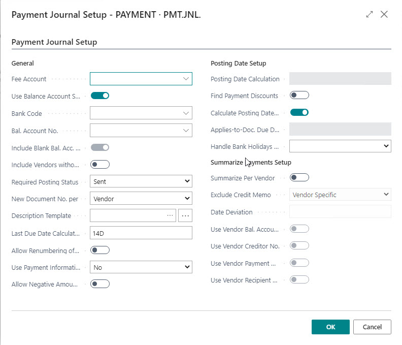 PM The Payment Journal Setup