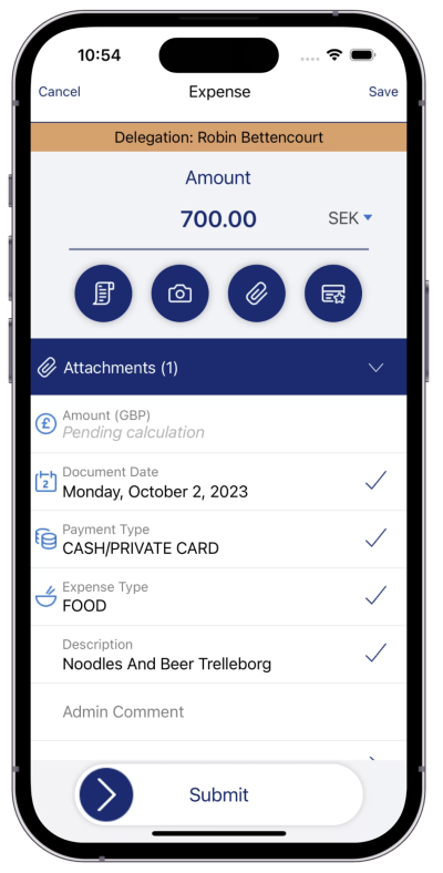 EM Delegate Expense User Tasks-6-EM Mobile App display delegation on expense