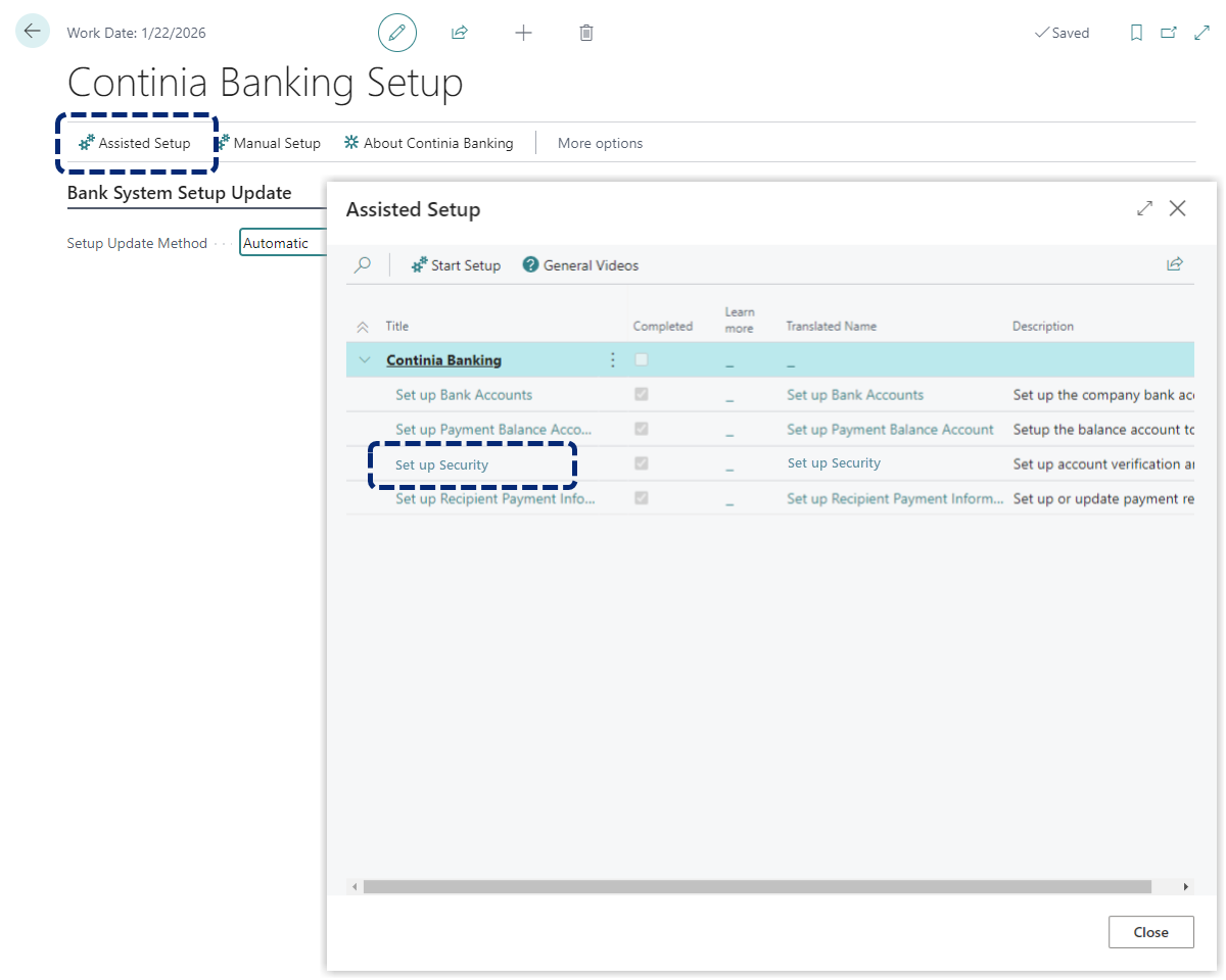 CB Continia banking setup Assisted setup_Security