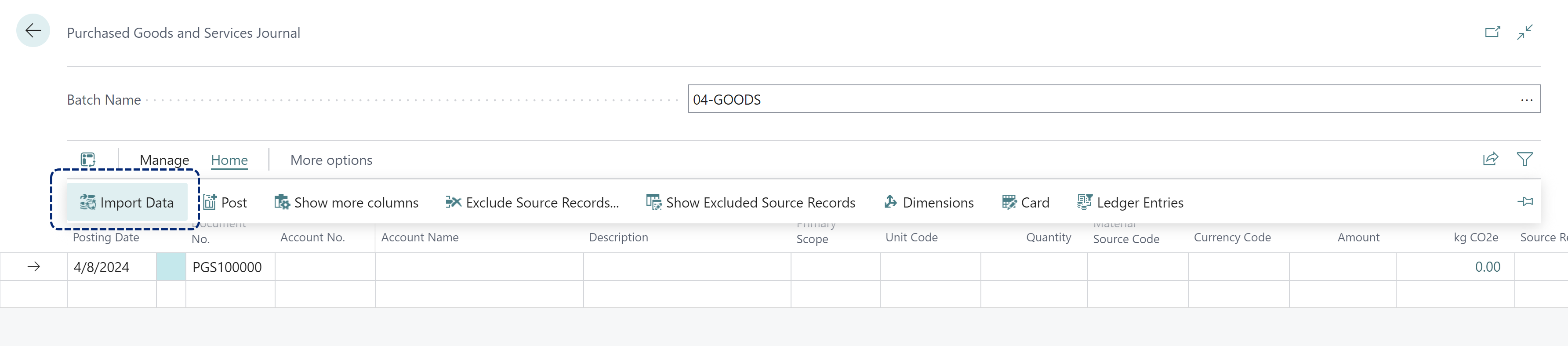 Enviro Journal Home Import Data action