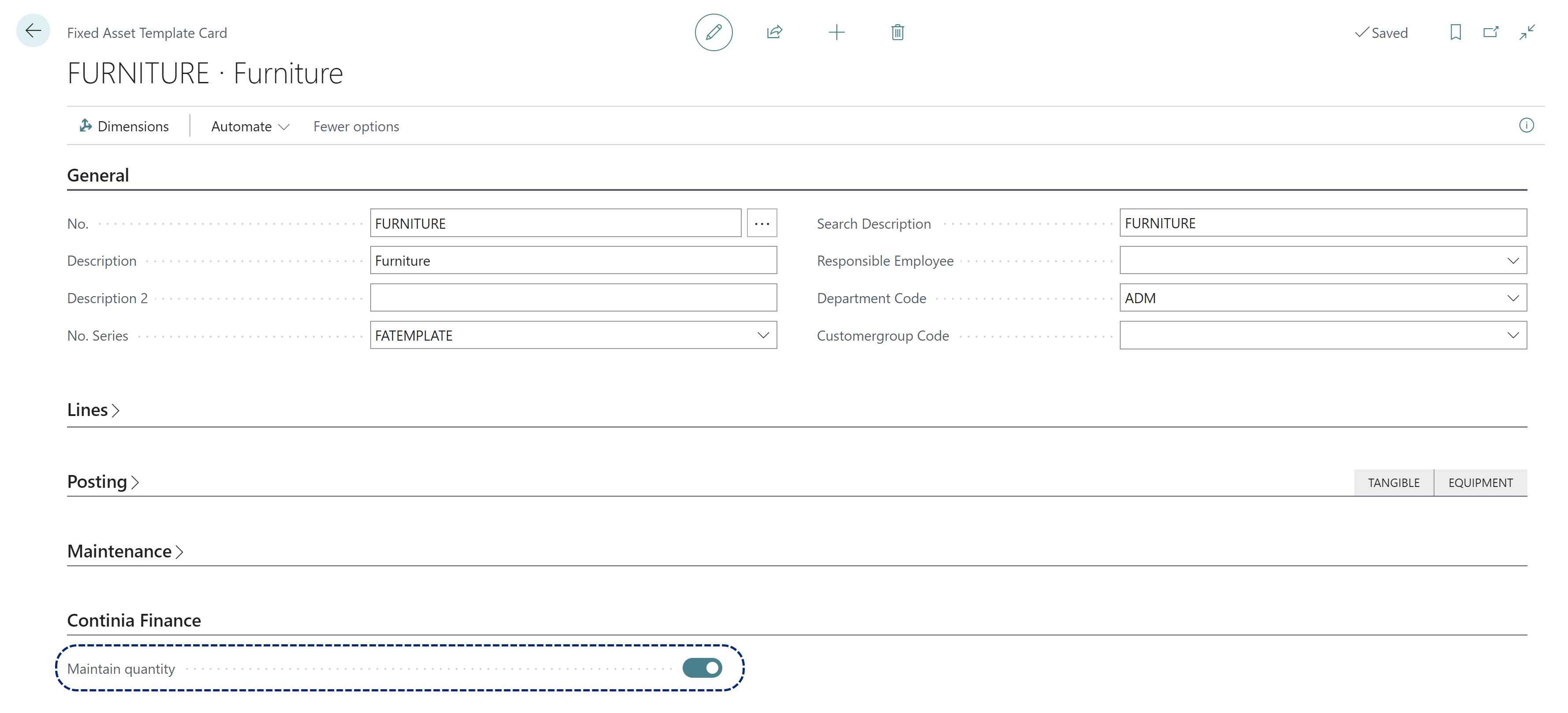 Fixed Asset Template Maintain quantity