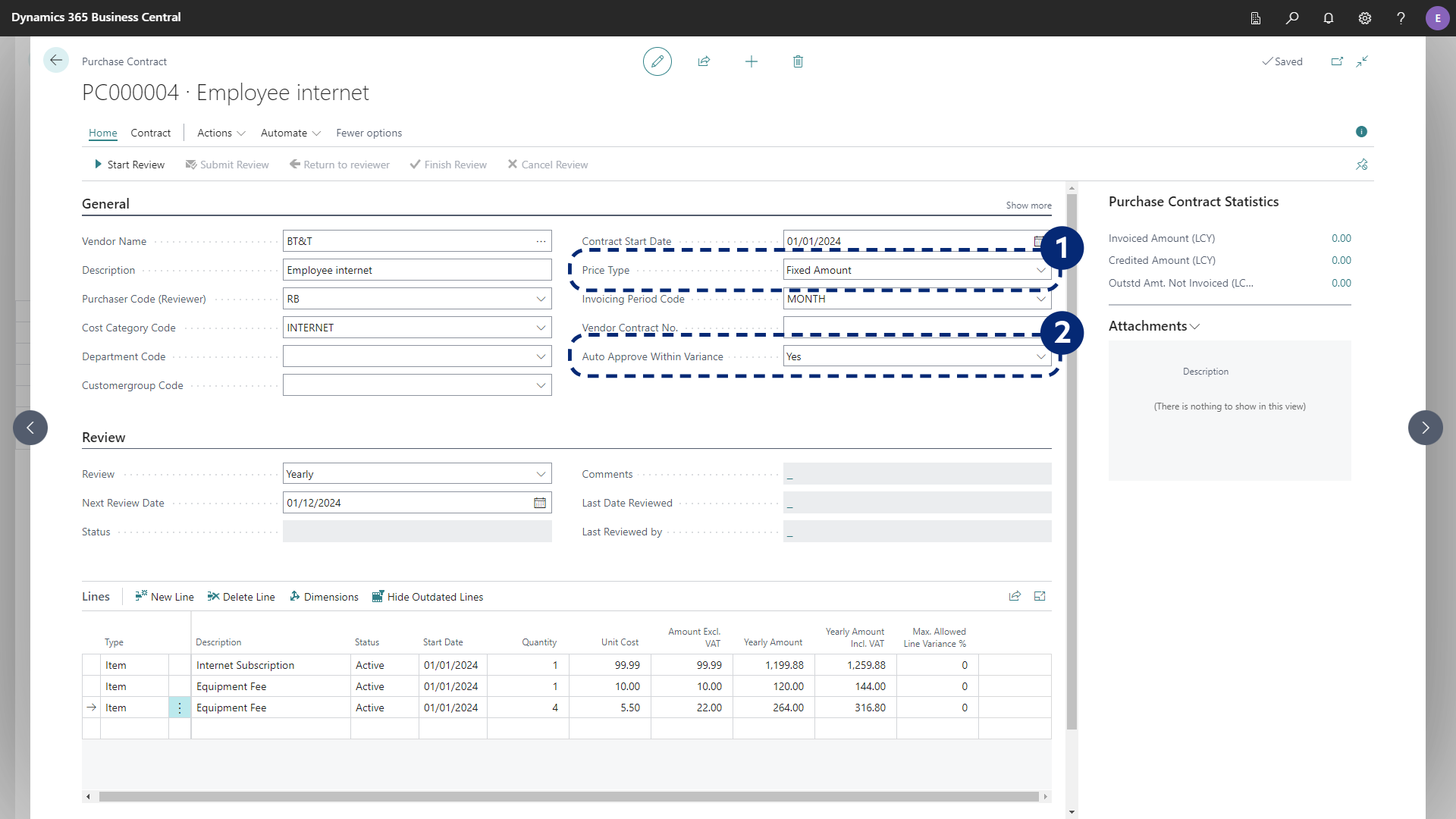 DC Purchase Contracts page Fixed amount and Auto approve