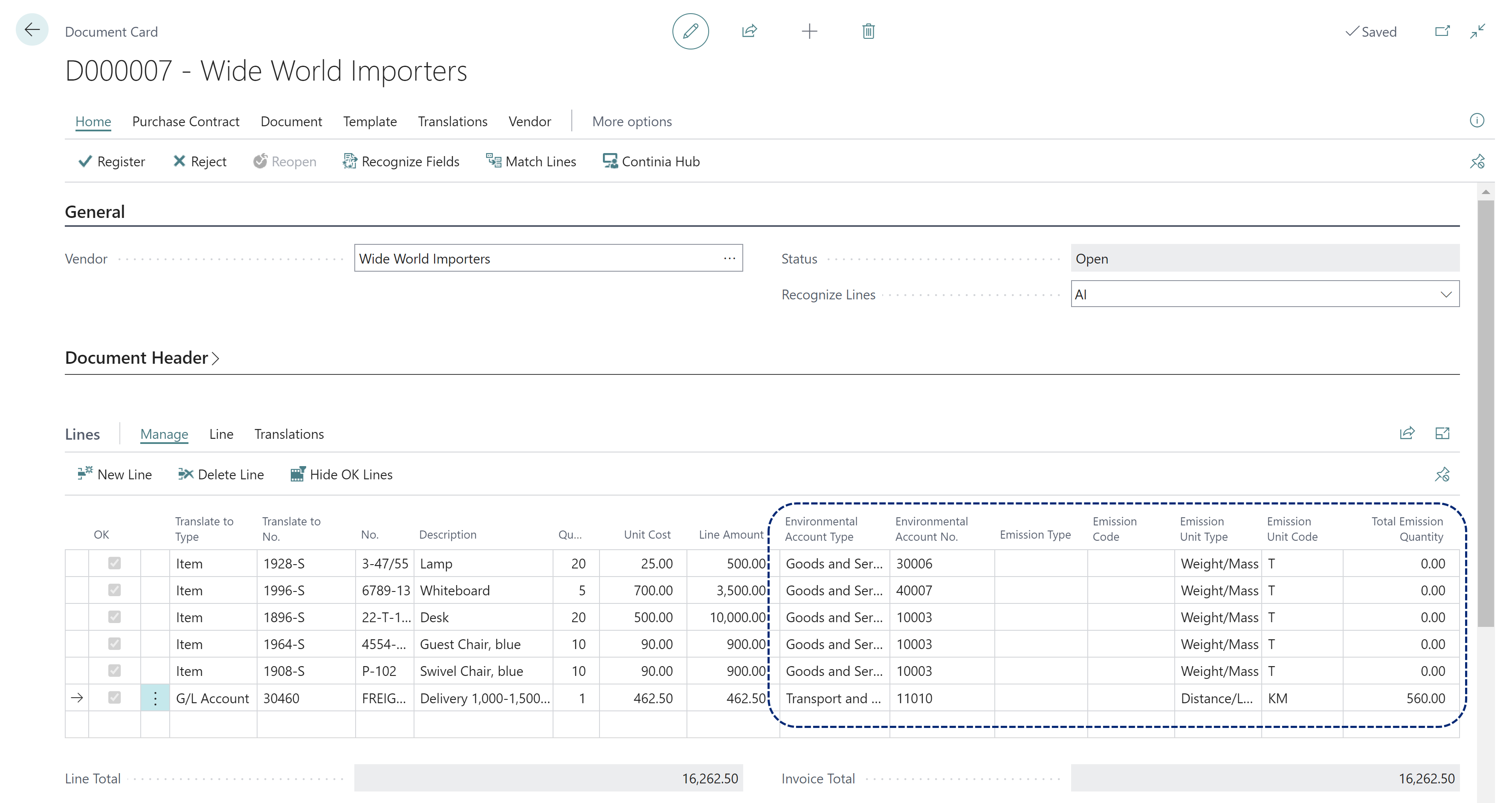 Document Card Lines with enviro data