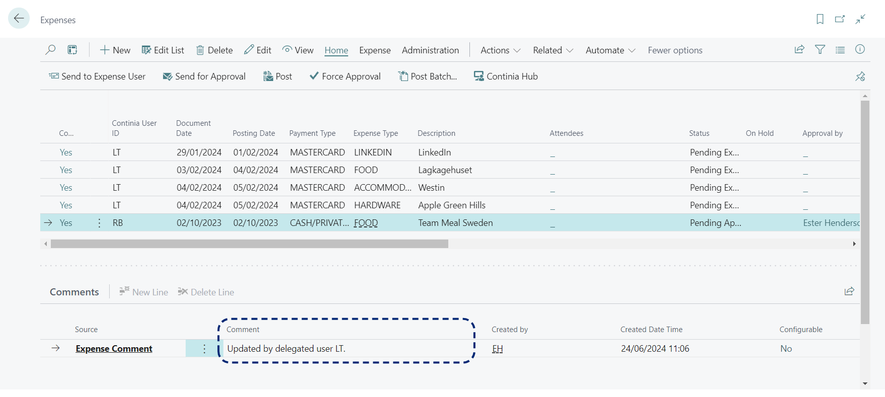 EM Delegate Expense User Tasks-2-Expenses Comment updated by delegated user