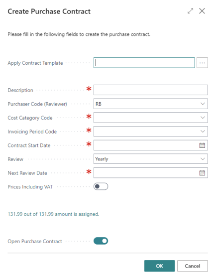 DC Purchase Contracts Create purchase contract page