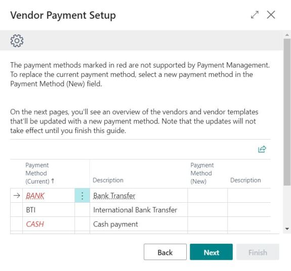 PM Vendor payment information payment method