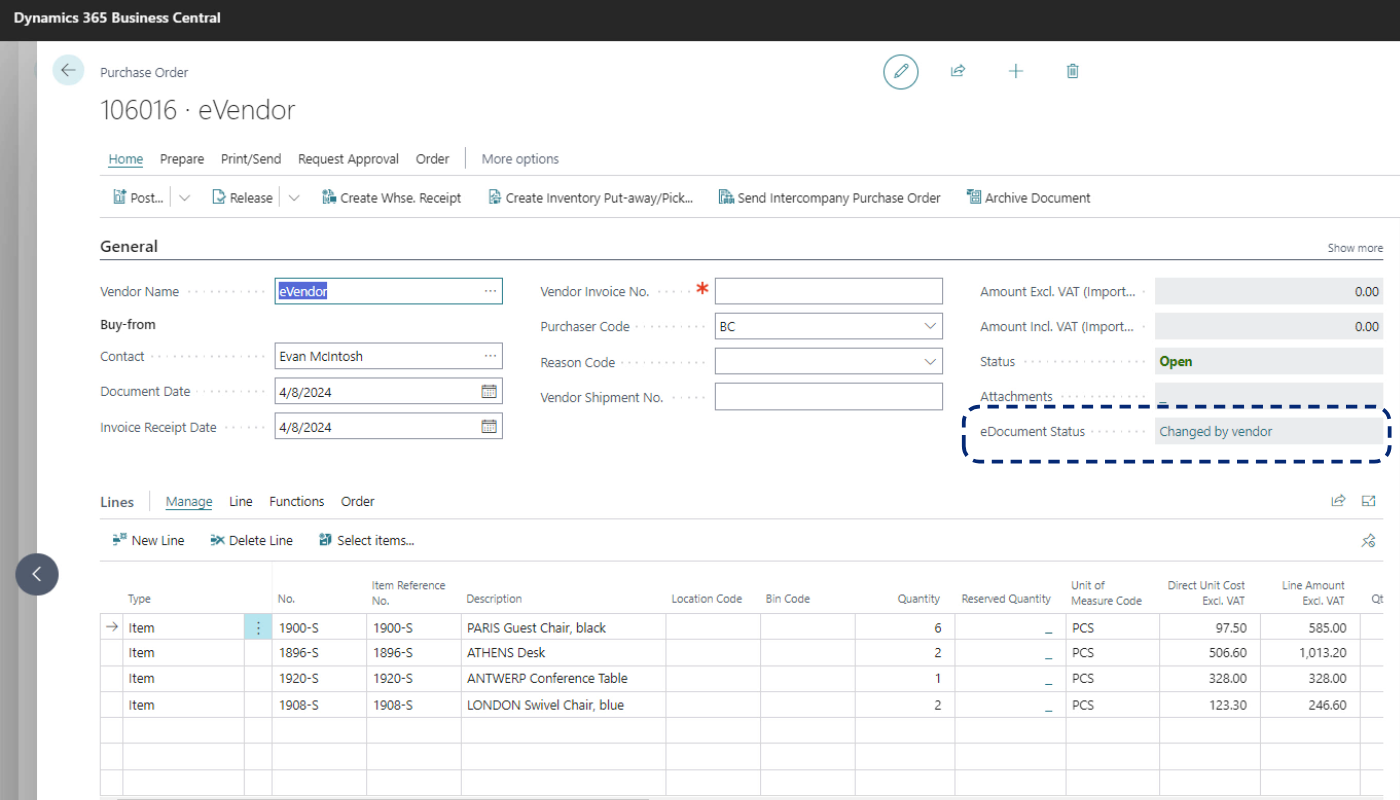 DC Purchase Order eDocument Status