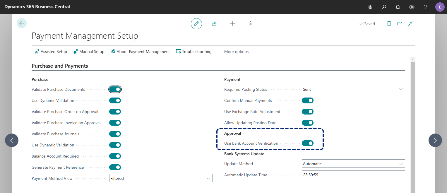 PM Payment Management Setup Use BAV