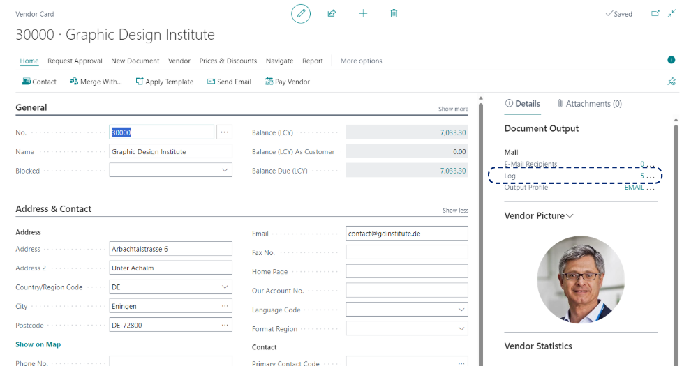 Vendor Card_DO FactBox_Log