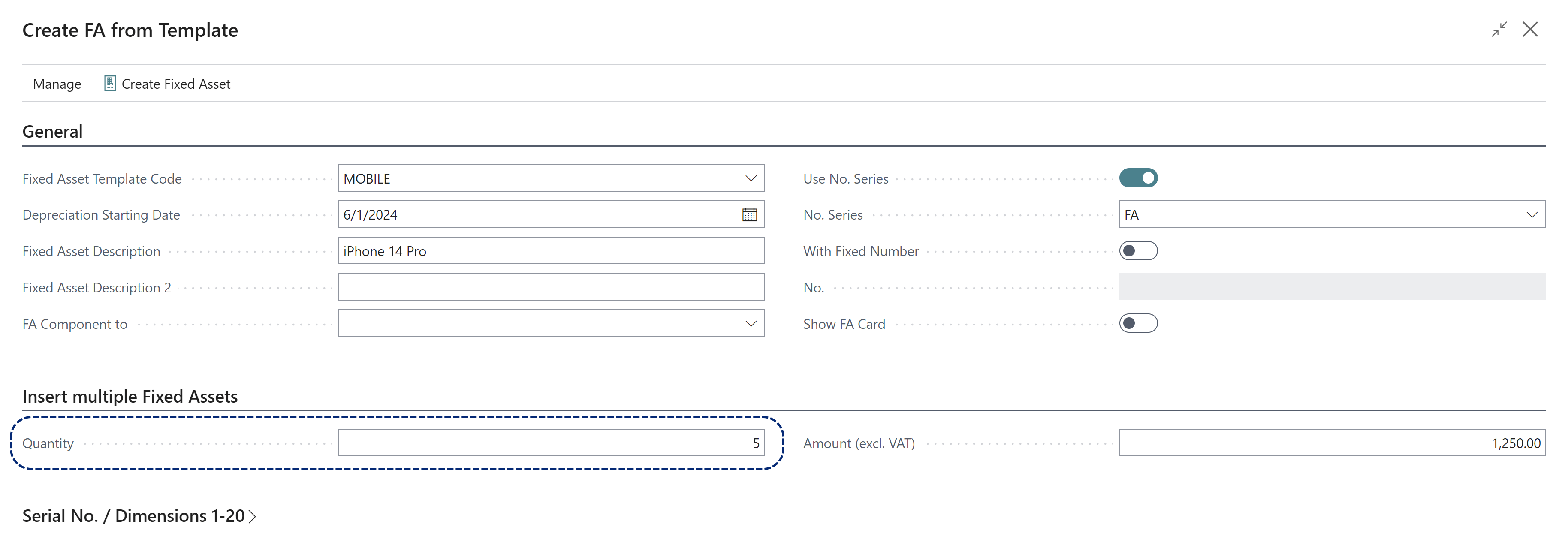 Add fixed assets with templates