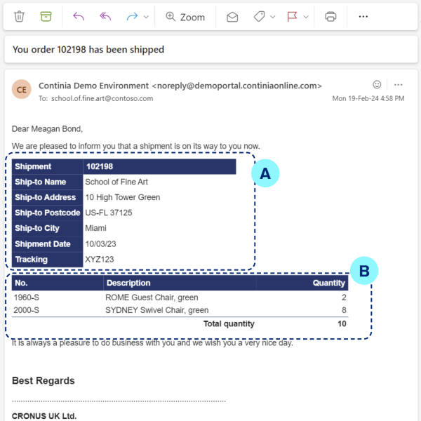 Include tables in the email text