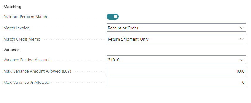 Set up automatic matching of purchase documents